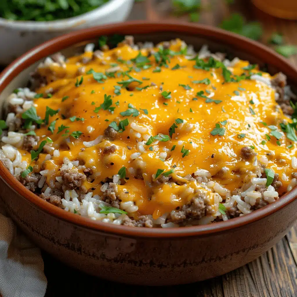 cheesy hamburger rice casserole - featured image
