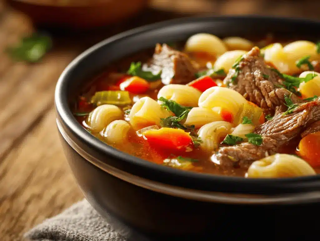 beef macaroni soup - featured image