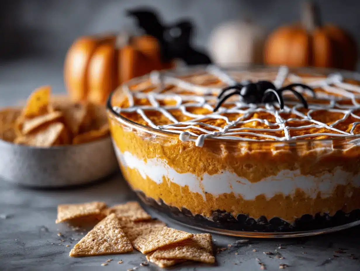 Halloween Spiderweb Layered Dip preparation steps