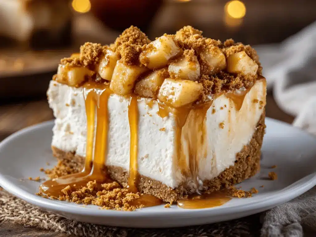 no bake apple pie cheesecake slice - featured image