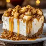 no bake apple pie cheesecake slice - featured image