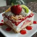no-bake strawberry split cake - featured image