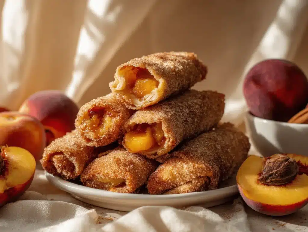 peach cobbler egg rolls - featured image