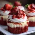 strawberry cheesecake red velvet cupcakes - featured image